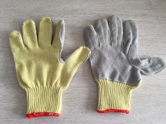 7G Heavy weight anti puncture Chrome Split leather palm knit cut resistant Aramid work glove