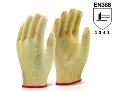 7G Regular weight String knit cut resistant Aramid work glove for metal sheets stamping and glass handling