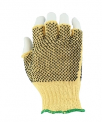 7G Regular weight String knit cut resistant Aramid work fingerless glove for metal sheets stamping and glass handling