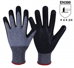 13G High abrasion Micro Foam Nitrile Coated grip HPPE glass cut resistant work glove with nitrile dotted palm