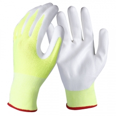 13G High Visibility yellow Nylon HPPE cut resistant work glove with Micro Foam Nitrile Coated grip