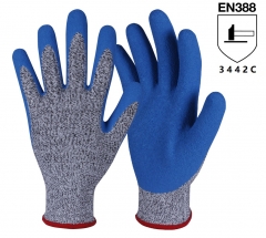 ANSI cut level A3 13G HPPE glass blend Crinkle Latex Coated cut resistant work glove