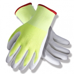 13G High Visibility yellow Nylon HPPE cut resistant work glove with Micro Foam Nitrile Coated grip