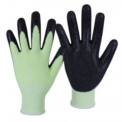 ANSI cut level A6 13G High Visibility yellow HPPE glass steel blend cut resistant work glove with Crinkle Latex Palm Coating