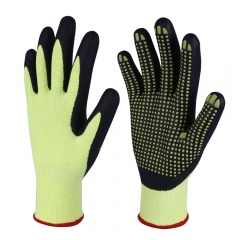 ANSI cut level A4 13G High Visibility yellow Dotted Micro Foam Nitrile coated HPPE Glass fiber cut resistant grip work glove