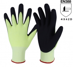 ANSI cut level A4 18G Hi Vis yellow HPPE Micro Foam Nitrile Coated cut resistant work glove