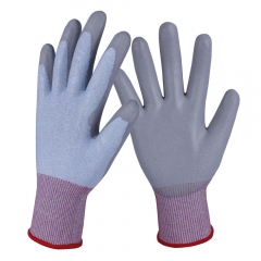 ANSI cut level A2 18G PU coated HPPE cut resistant safety work grip glove