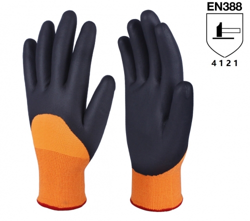 Cold resistant Liquid proof Double layers Winter Thermal Insulated Micro Foam Nitrile coated Grip work Arctic Freezer Glove