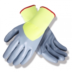 Hi Vis yellow nitrile coated U3 knitted nylon work grip glove