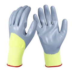 Hi Vis yellow nitrile coated U3 knitted nylon work grip glove