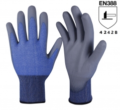 ANSI cut level A2 18G Polyurethane coated HPPE cut resistant safety work grip glove