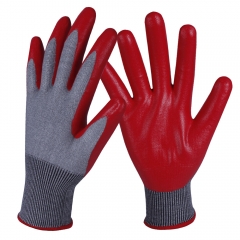 ANSI cut level A3 18G HPPE cut resistant work glove with Red Micro Foam Nitrile coated