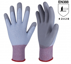 ANSI cut level A2 18G PU coated HPPE cut resistant safety work grip glove