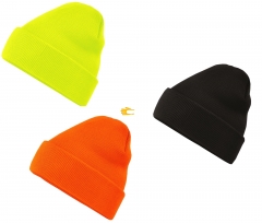 Hi Vis orange Double layers cuffed style knitted Acrylic thermal beanie hat watch cap