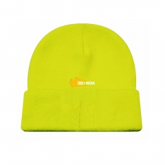 Hi Vis yellow green lime Double layers cuffed style knitted Acrylic Arctic Freezer beanie hat watch cap