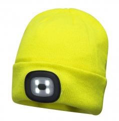 Hi Vis Yellow winter thermal Beanie Hat cap with USB Rechargeable LED Headlamp for Cycling Camping Fishing Hunting Working