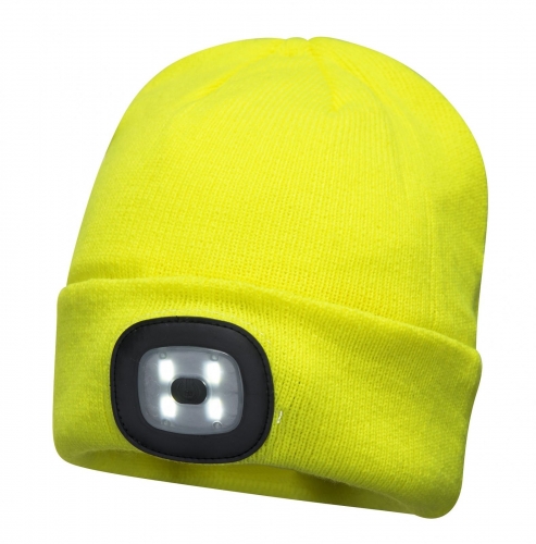 Hi Vis Yellow winter thermal Beanie Hat cap with USB Rechargeable LED Headlamp for Cycling Camping Fishing Hunting Working