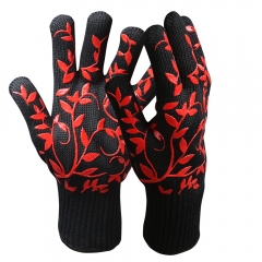 Medium cuff 932°F Extreme Heat and Cut Resistant BBQ Grill Gloves Oven Mitts, Non-Slip Silicone Coated Pot Holders for Cooking, Smoking,Baking, Camping, Fireplace and Microwave