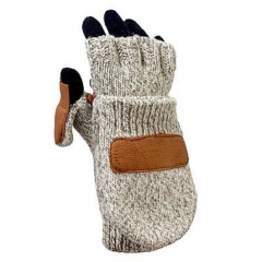 Deerskin leather Palm Ragg wool fingerless mitten glove with Cap over for outdoor camping ,trekking, Cycling ,Cold storage freezer