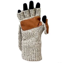 Deerskin leather Palm Ragg wool fingerless mitten glove with Cap over for outdoor camping ,trekking, Cycling ,Cold storage freezer