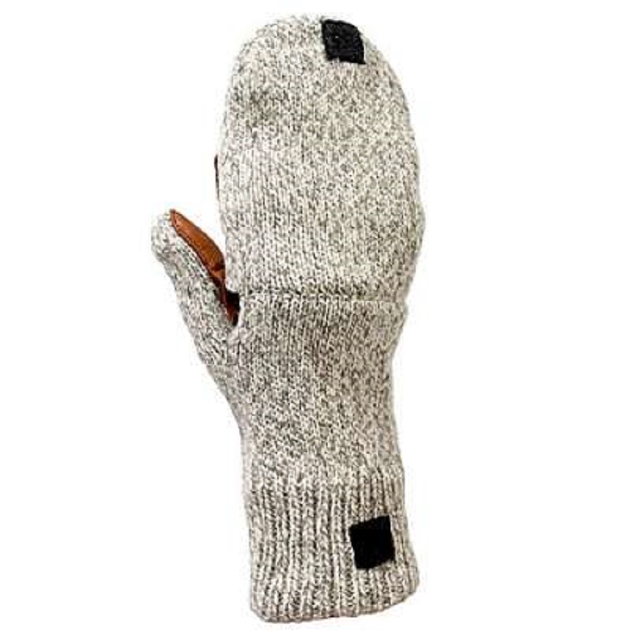 Deerskin leather Palm Ragg wool fingerless mitten glove with Cap over