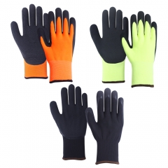 Hi vis yellow double layers thermal grip work glove with acrylic terry loop insulated