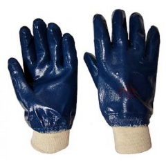 Oil resistant Water resistant nitrile full coated jersey handling glove with rib knitwrist for automobile repair fishing garden