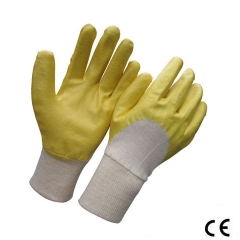 Yellow Anti Oil nitrile half coated interlock jersey glove for dry handling and general maintenance