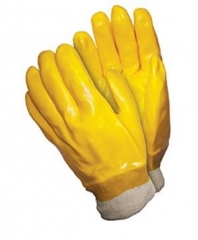 Yellow Oil proof PVC full coated interlock glove for chemical protection or Auto industry