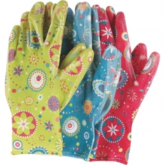 Ladies Flora print nitrile coated work glove for gardening ,Fishing, Clamming, house repair, yard work