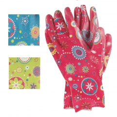 Women Retro flower print work garden glove with nitrile coated for gardening yard work landscaping