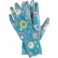 Ladies Flora print nitrile coated work glove for gardening ,Fishing, Clamming, house repair, yard work