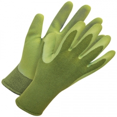 Green Bamboo work glove with Breathable Rubber coated for gardening ,Fishing, Clamming