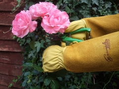 Deliwear Garden Long Gauntlet Goatskin leather Thorn Puncture Proof Rose Pruning Gloves