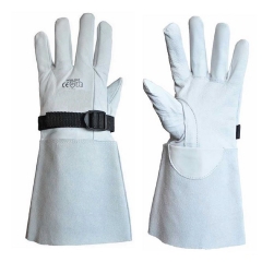 Deliwear Gauntlet Top Grain Goatskin Electricians outer Leather Protector Glove for lineman rubber insulating