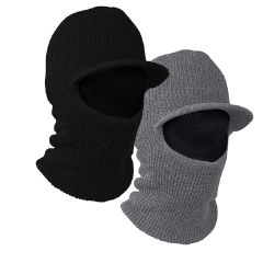 Gray One Hole Double layer Acyrylic knitted Face Mask with Brim Visor