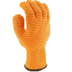 Two sides clear PVC Criss Cross Gray Grip Honeycomb fingerless Glove for touch screen plumbing assembly tiling