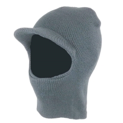 Gray One Hole Double layer Acyrylic knitted Face Mask with Brim Visor