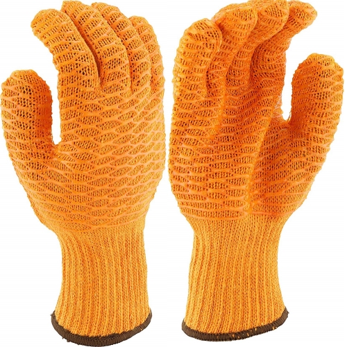 High grip Orange Honeycomb Criss Cross Grip Coated work Glove for glass wareshouse fishing