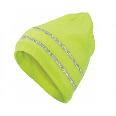 Deliwear Fluorescent green Thermal Acrylic Knit Tuque with Reflective stripe trim for Cold work Outdoor Sports