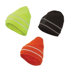 Deliwear Fluorescent Orange Thermal Acrylic Knit cap with Reflective stripe trim for Cold work Outdoor Sports