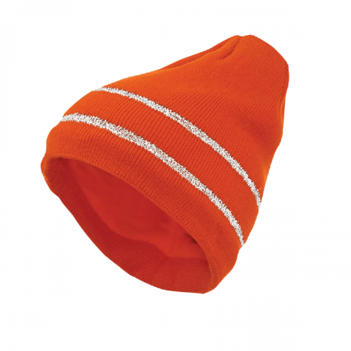 Deliwear Fluorescent Orange Thermal Acrylic Knit cap with Reflective stripe trim for Cold work Outdoor Sports