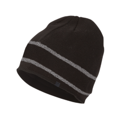 Deliwear Black Thermal Reflective stripe Acrylic Knit hat for Cold Outdoor Work Sports
