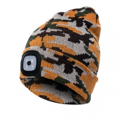 Winter warm Bright LED Headlight thermal Acrylic Camouflage Knit Cap for Camping Running Hunting