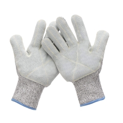 Deliwear Puncture resistant Leather Palm Cut Resistant Gloves for Metalworking Glassworking Woodworking