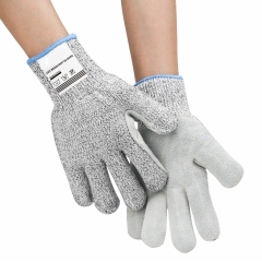 Deliwear Puncture resistant Leather Palm Cut Resistant Gloves for Metalworking Glassworking Woodworking