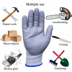 ANSI Cut Level 3 Polyurethane Coated Salt and pepper HPPE Cut Resistant Gloves for glass cutting sheet metal handling