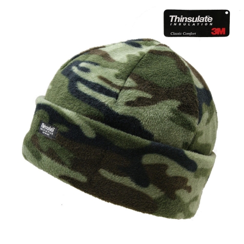 Winter Unisex 3M Thinsulate lined insulated thermal Polar Fleece Camouflage Beanie hat for Hunting Shooting Fishing