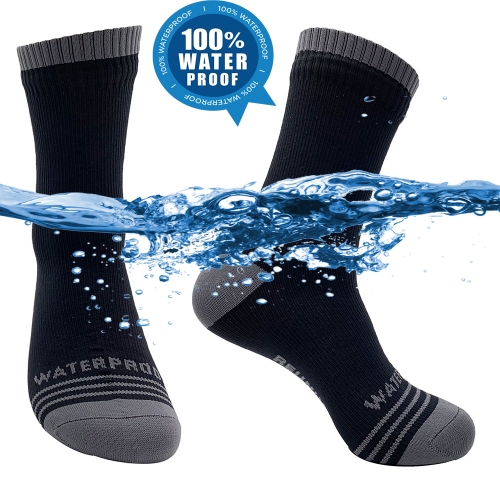 SGS Certified Unisex 100% Waterproof Breathable Socks Crew Size Fishing Hiking Cycling Skiing Hunting Coolmax Merino Lined