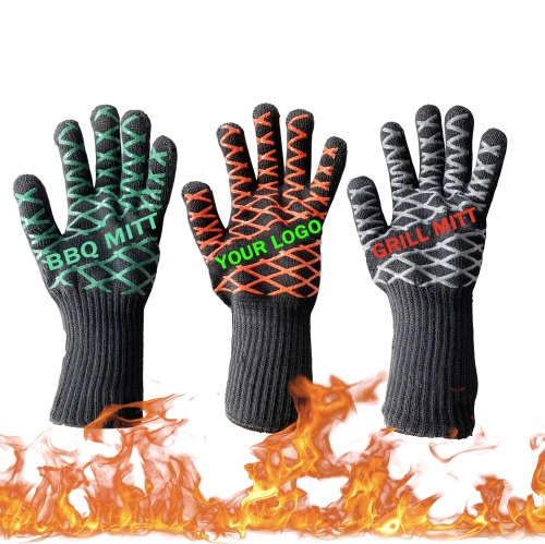 Fire Protective 500 Degree High Heat Resistant Kitchen Oven Silicone BBQ Gloves Pit Mitt or Grilling Fireplace Baker
